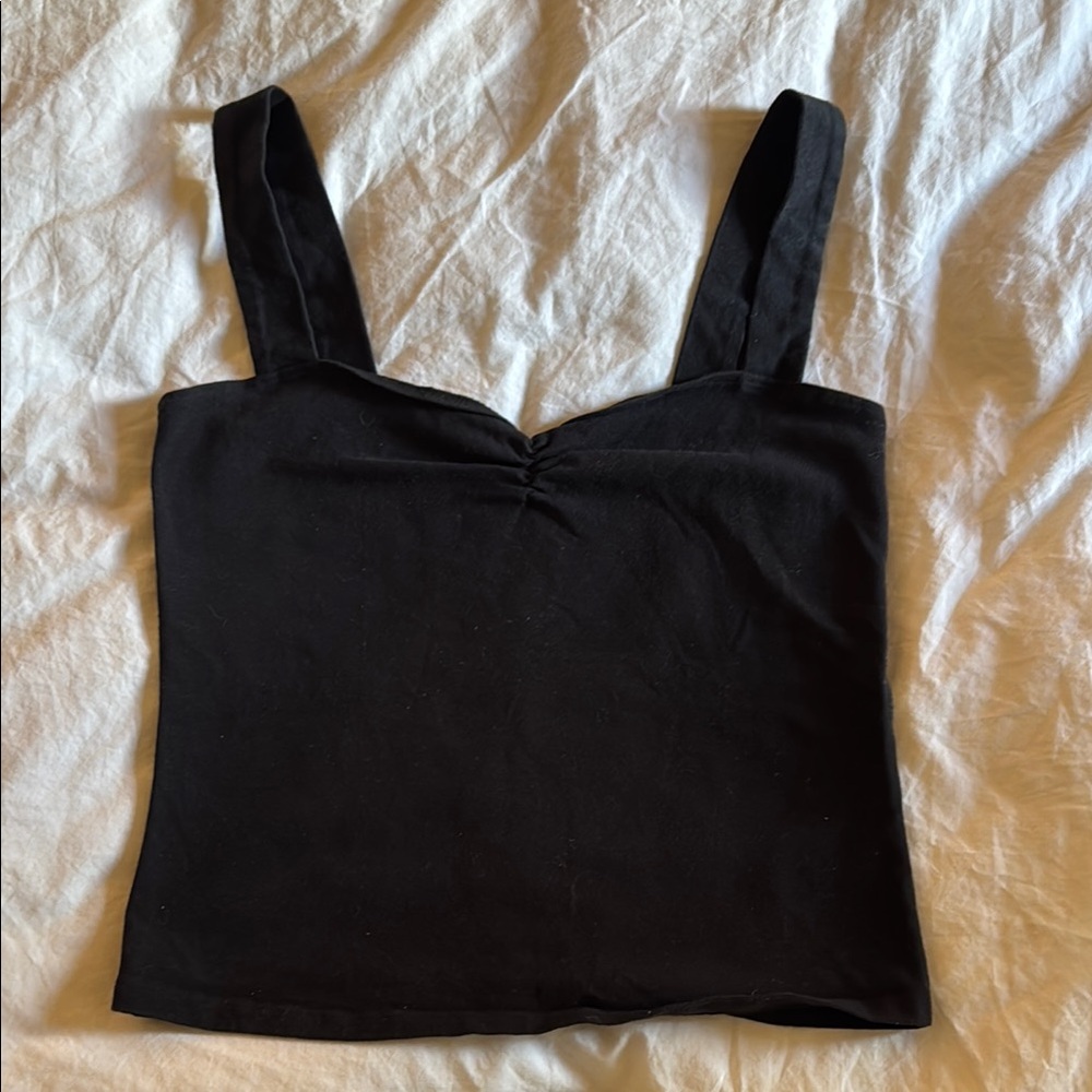 Reformation Black Sweetheart Fitted Crop Tank Top